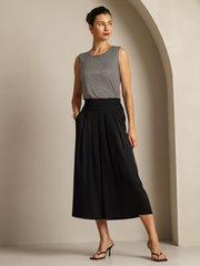 19Momme Silk Women's High Waist Pleated Wide Leg Capri Pants