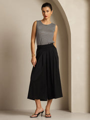 19Momme Silk Women's High Waist Pleated Wide Leg Capri Pants