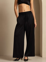 19Momme Silk Women’s High-Waist Wide Leg Pants with Shirred Drawstring Waist