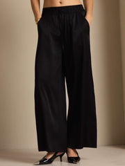 19Momme Silk Women’s High-Waist Wide Leg Pants with Shirred Drawstring Waist
