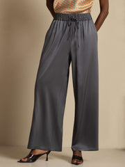 19Momme Silk Women’s High-Waist Wide Leg Pants with Shirred Drawstring Waist