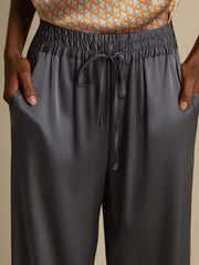 19Momme Silk Women’s High-Waist Wide Leg Pants with Shirred Drawstring Waist