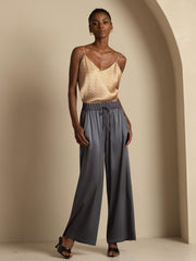 19Momme Silk Women’s High-Waist Wide Leg Pants with Shirred Drawstring Waist