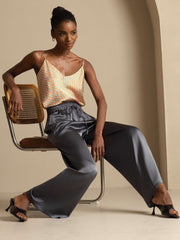 19Momme Silk Women’s High-Waist Wide Leg Pants with Shirred Drawstring Waist