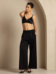 19Momme Silk Women’s High-Waist Wide Leg Pants with Shirred Drawstring Waist