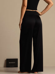 19Momme Silk Women's High-Waist Wide Leg Pants with Wide Stretch Waistband