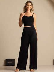 19Momme Silk Women's High-Waist Wide Leg Pants with Wide Stretch Waistband
