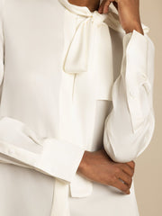 19Momme Silk Women's Tie Neck Long Sleeve Blouse