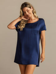 19Momme Washable Silk Short Sleeve Round Neck Short Nightgown