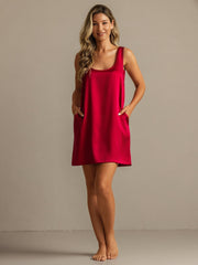 19Momme Washable Silk Sleeveless U Neck Short Nightgown with Side Pocket Design