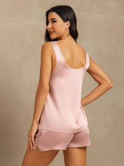 19Momme Washable Silk Tank Top & Shorts Set with Side Pocket Design