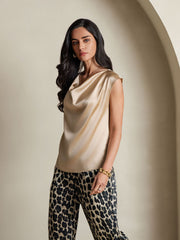 19Momme Women's Silk Cap Sleeve Cowl Neck Top