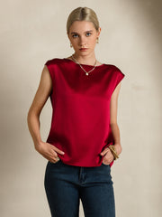 19Momme Women's Silk Cap Sleeve Round Neck Top