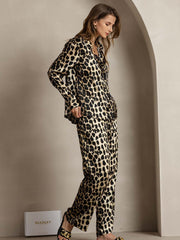 19Momme Women's Silk Leopard Print Button-Up Shirt & Wide-Leg Pants Set