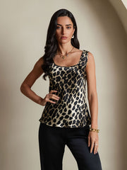 19Momme Women's Silk Leopard Print Sleeveless U Neck Tank Top