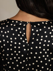 19Momme Women's Silk Polka Dot Print Bell Sleeve Boat Neck Top