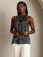 19Momme Women's Silk Polka Dot Print Sleeveless Halter Neck Top
