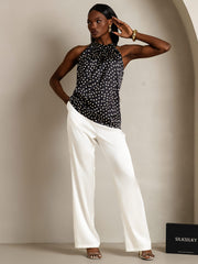 19Momme Women's Silk Polka Dot Print Sleeveless Halter Neck Top
