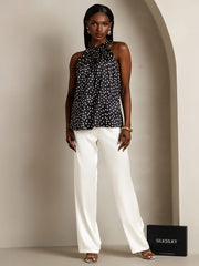 19Momme Women's Silk Polka Dot Print Sleeveless Halter Neck Top