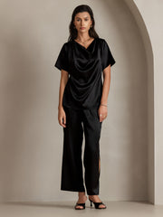 19Momme Women's Silk Short Sleeve Cowl Neck T-Shirt