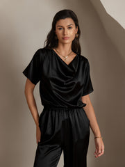 19Momme Women's Silk Short Sleeve Cowl Neck T-Shirt