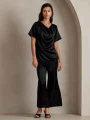 19Momme Women's Silk Short Sleeve Cowl Neck T-Shirt