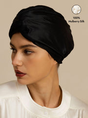 22Momme 100% Mulberry Silk Knot-Front Hair Bonnet with Adjustable Button Design