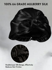 22Momme 100% Mulberry Silk Knot-Front Hair Bonnet with Adjustable Button Design