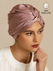22Momme 100% Mulberry Silk Knot-Front Hair Bonnet with Adjustable Button Design