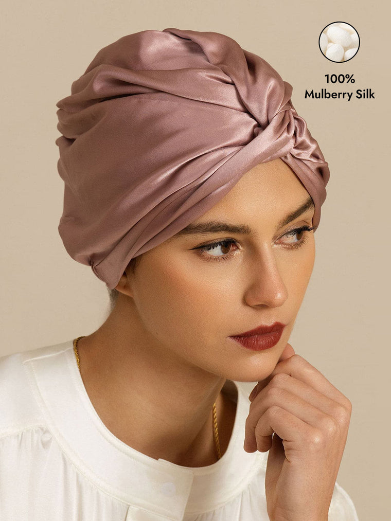 22Momme 100% Mulberry Silk Knot-Front Hair Bonnet with Adjustable Button Design