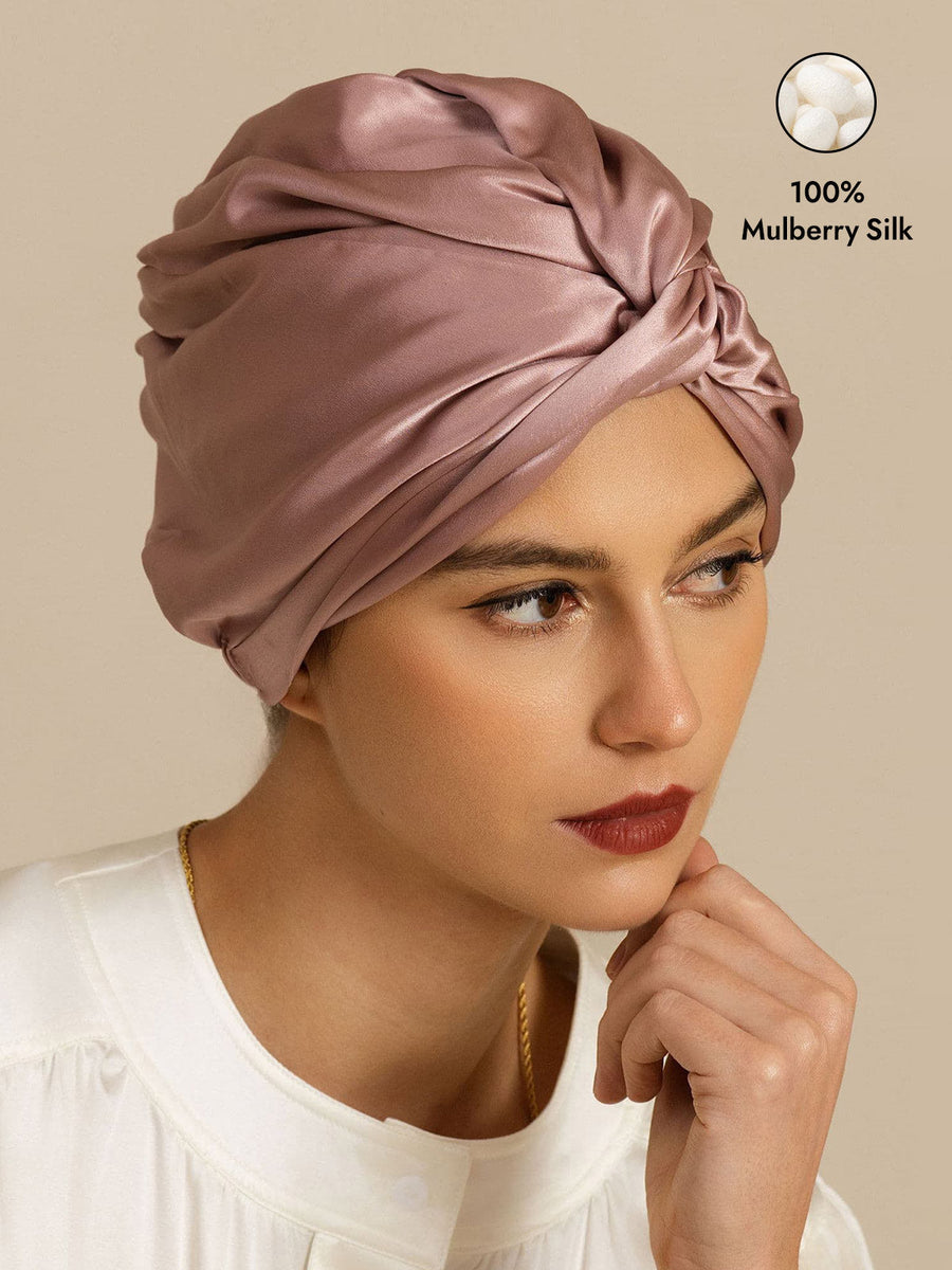 22Momme 100% Mulberry Silk Knot-Front Hair Bonnet with Adjustable Button Design