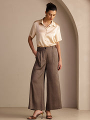 22Momme Silk Women’s High Waist Wide Leg Business Classic Pants With Pockets
