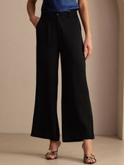22Momme Silk Women’s High Waist Wide Leg Casual Pants With Pockets