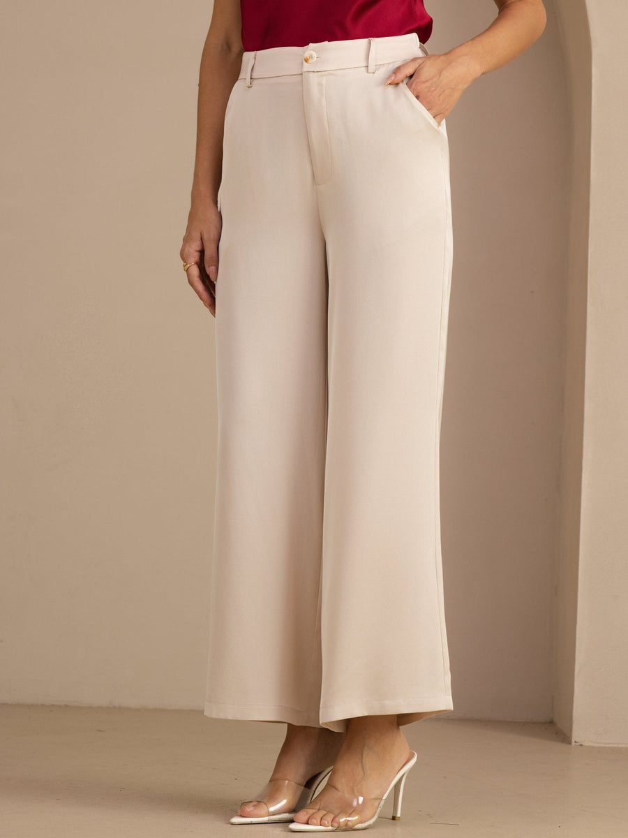 22Momme Silk Women’s High Waist Wide Leg Casual Pants With Pockets