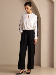 22Momme Silk Women's High Waist Wide Leg Long Pants With Pockets