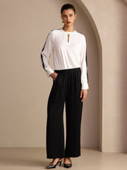 22Momme Silk Women's High Waist Wide Leg Long Pants With Pockets