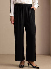 22Momme Silk Women's High Waist Wide Leg Long Pants With Pockets