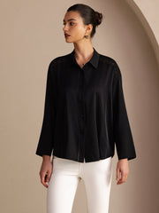 22Momme Silk Women’s Lapel Collar Long Sleeve Lace Blouse