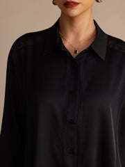 22Momme Silk Women’s Lapel Collar Long Sleeve Lace Blouse
