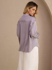 22Momme Silk Women’s Lapel Collar Long Sleeve Lace Blouse