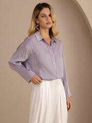 22Momme Silk Women’s Lapel Collar Long Sleeve Lace Blouse