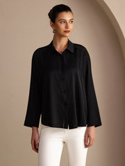 22Momme Silk Women’s Lapel Collar Long Sleeve Lace Blouse