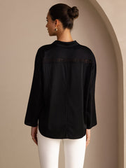 22Momme Silk Women’s Lapel Collar Long Sleeve Lace Blouse