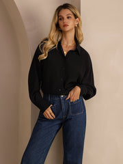 26Momme 100% Mulberry Silk Button Up Long Sleeve Women's  Shirt
