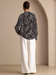 26Momme 100% Mulberry Silk Wave Print Button Up Long Sleeve Women's  Shirt