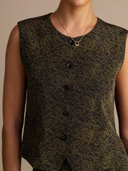 26Momme 100% Mulberry Silk Women's Printed Sleeveless Vest Top & Culottes Pants Set
