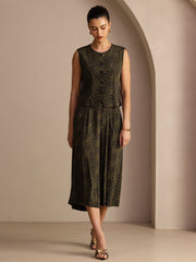 26Momme 100% Mulberry Silk Women's Printed Sleeveless Vest Top & Culottes Pants Set