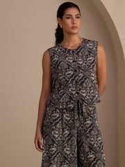 26Momme 100% Mulberry Silk Women's Printed Sleeveless Vest Top & Culottes Pants Set