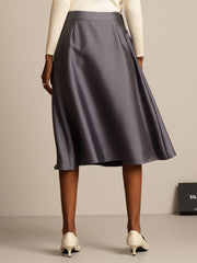 32Momme Silk-Wool Blend  A Line Midi Skirt with Zipper Deign