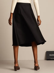 32Momme Silk-Wool Blend  A Line Midi Skirt with Zipper Deign